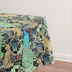 Art Nouveau Peacock Print, Turquoise & Neutrals Tablecloth