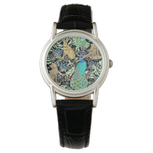 Art Nouveau Peacock Print, Turquoise & Neutrals Watch