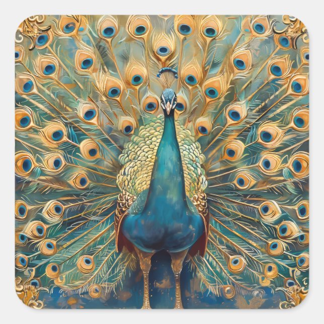 Art Nouveau Peacock Square Sticker (Front)