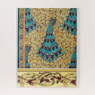 Art nouveau peacock textile deco verneuil blue jigsaw puzzle