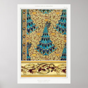 Art nouveau peacock textile deco verneuil blue  poster