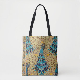 Art nouveau peacock textile deco verneuil blue tote bag