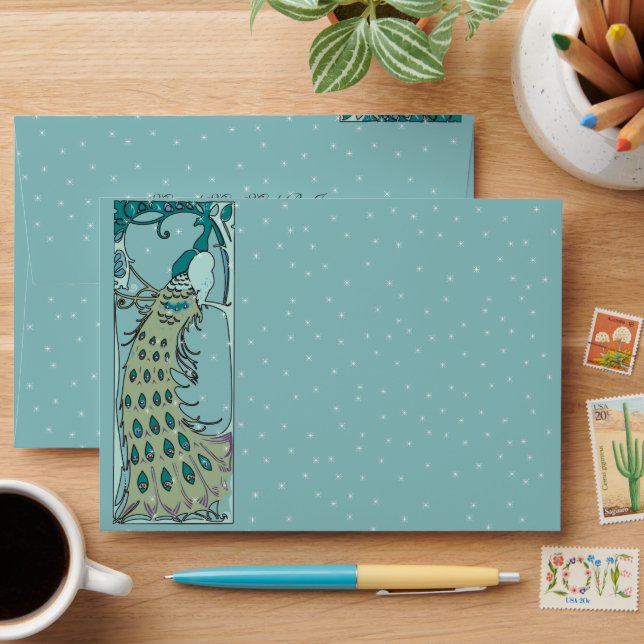 Art Nouveau Peacock Wedding Envelopes (Desk)