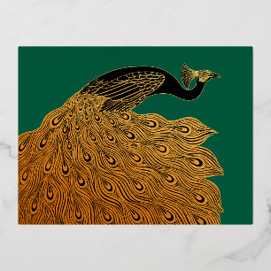 Art Nouveau Peacock Will Bradley Foil Holiday Postcard