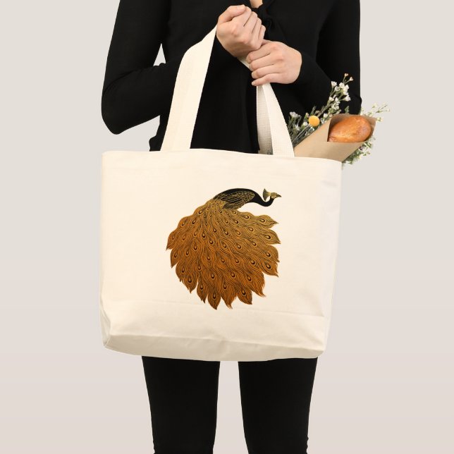Art Nouveau Peacock Will Bradley Large Tote Bag (Front (Product))