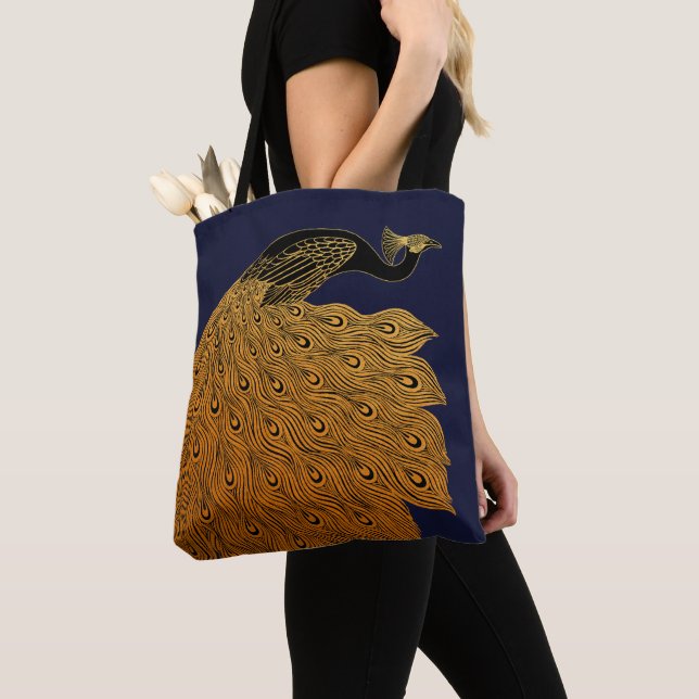 Art Nouveau Peacock Will Bradley Tote Bag (Close Up)