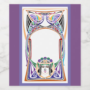 Art Nouveau Peacock Woman Wine Label