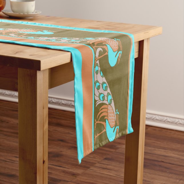 Art Nouveau Peacocks 14" X 72" Table Runner (In Situ)