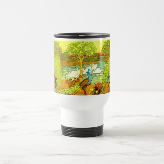 Art Nouveau Peacocks and Swans Travel Mug (Center)