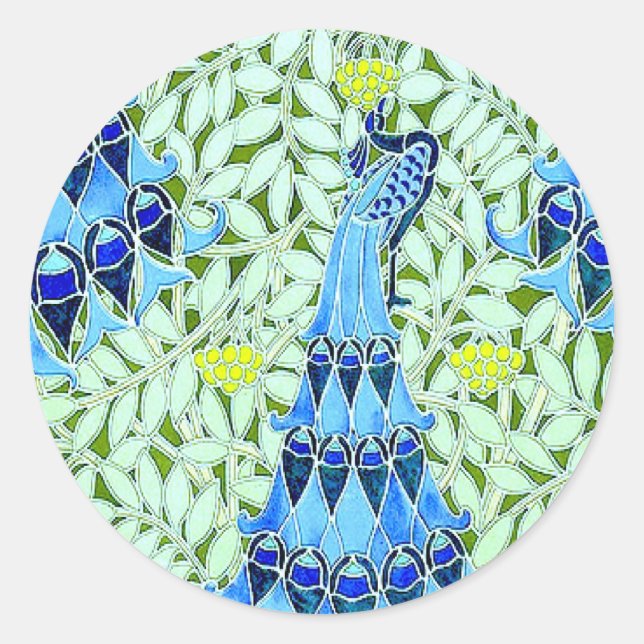 Art Nouveau Peacocks Classic Round Sticker (Front)
