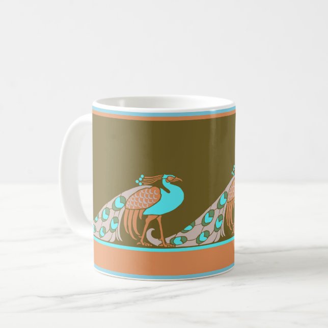 Art Nouveau Peacocks Coffee Mug (Front Left)
