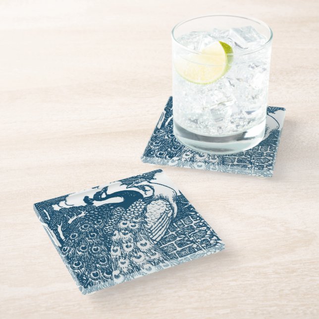 Art Nouveau Peacocks  Glass Coaster (Angled)