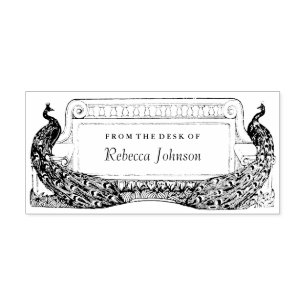 Art Nouveau Peacocks Label or Stationery Rubber Stamp