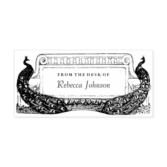 Art Nouveau Peacocks Label or Stationery Rubber Stamp (Imprint)
