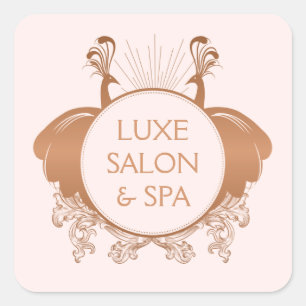 Art Nouveau Peacocks Logo Rose Gold/Pink Square Sticker
