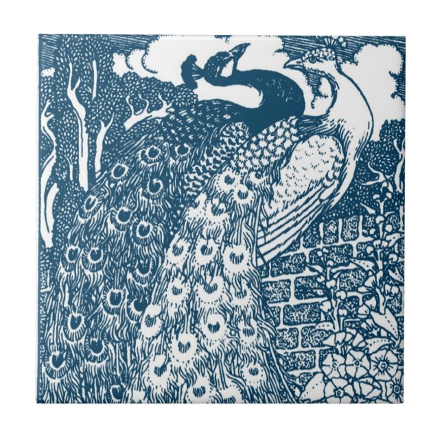 Art Nouveau Peacocks Tile (Front)