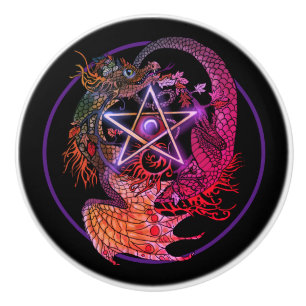 Art Nouveau pentacle dragon Ceramic Knob
