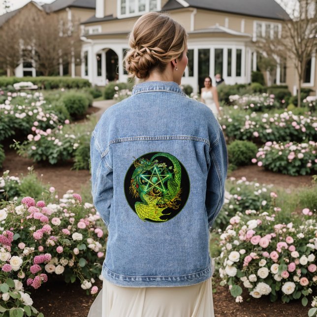 Art Nouveau pentacle dragon Denim Jacket (Wedding Back)