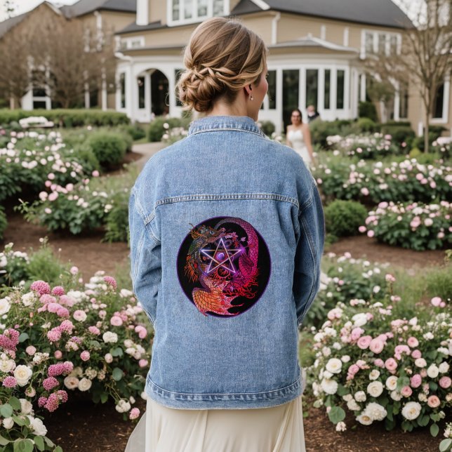 Art Nouveau pentacle dragon Denim Jacket (Wedding Back)