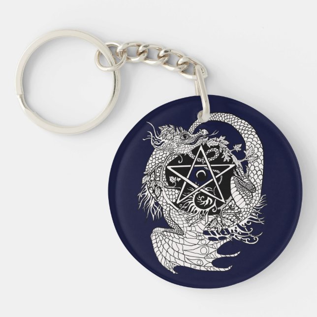 Art Nouveau Pentacle Dragon~keychain Key Ring (Front)