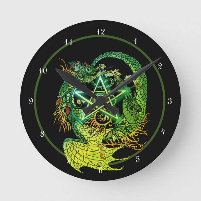 Art Nouveau Pentacle Dragon Round Clock (Front)