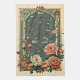 Art Nouveau Peony 2025 Gift Calendar Tea Towel