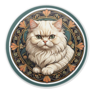 Art Nouveau Persian Cat Ceramic Knob