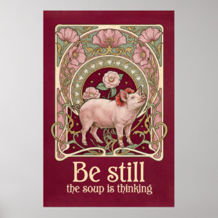 Art Nouveau Pig Camellia Arch Poster
