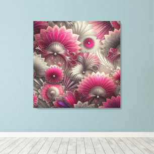 Art Nouveau Pink and Silver Fans Canvas Print