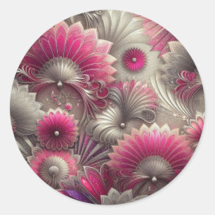 Art Nouveau Pink and Silver Fans Classic Round Sticker