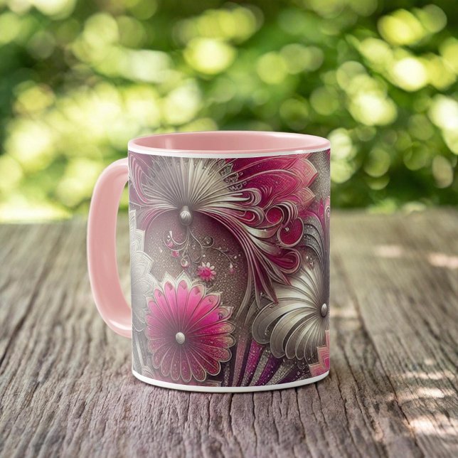 Art Nouveau Pink and Silver Fans Mug (Creator Uploaded)