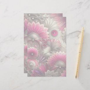 Art Nouveau Pink and Silver Fans Stationery