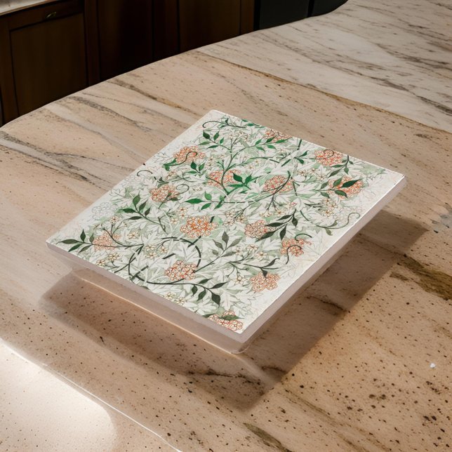  Art Nouveau Pink Flowers Green Leaves Tile (Creator Uploaded)