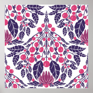 Art Nouveau Pink & Purple–Vintage Floral Scallop  Poster