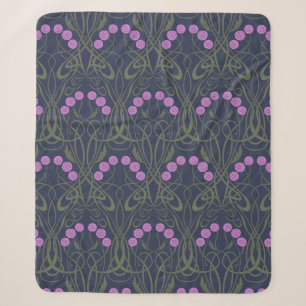 Art Nouveau Pink Roses and Sinuous Stems Sherpa Blanket