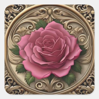 Art Nouveau Pink Roses Rose #4 Square Sticker