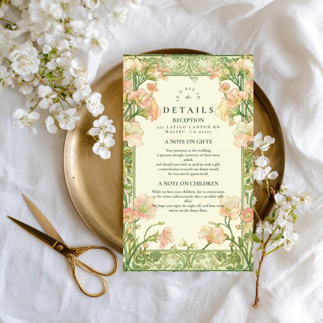 Art Nouveau Pink Sweet Pea Wedding Enclosure Card (Creator Uploaded)