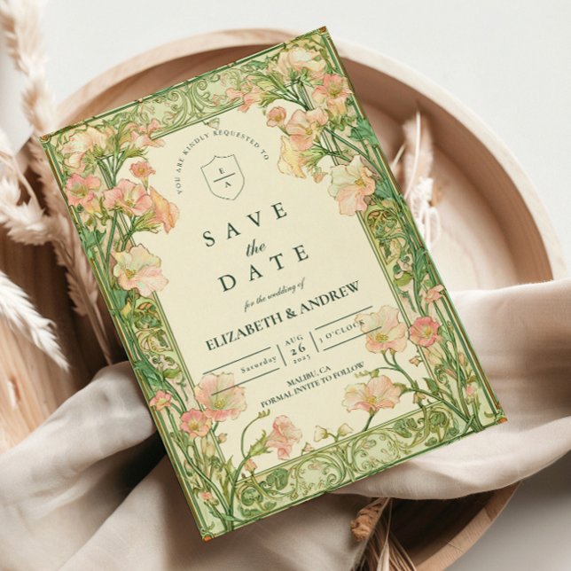 Art Nouveau Pink Sweet Pea Wedding Save The Date (Creator Uploaded)