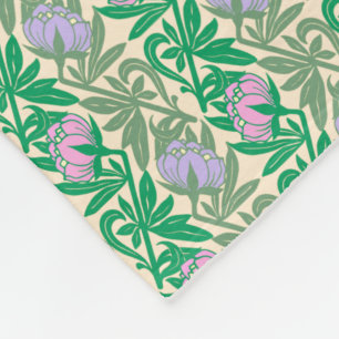 Art Nouveau pink water lilies damask Fleece Blanket