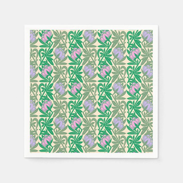 Art Nouveau pink water lilies damask Napkin (Front)