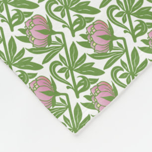Art Nouveau pink water lilies wallpaper Fleece Blanket