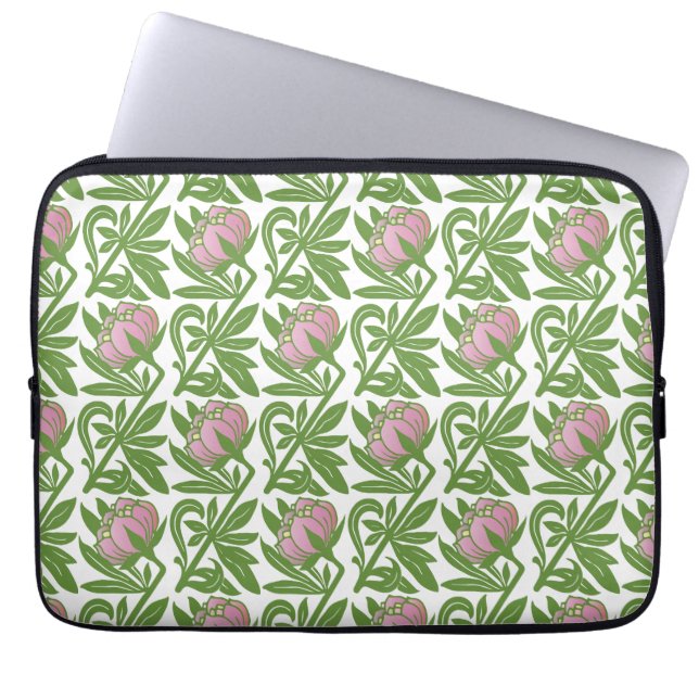 Art Nouveau pink water lilies wallpaper Laptop Sleeve (Front)