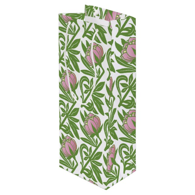 Art Nouveau pink water lilies wallpaper Wine Gift Bag (Back Angled)