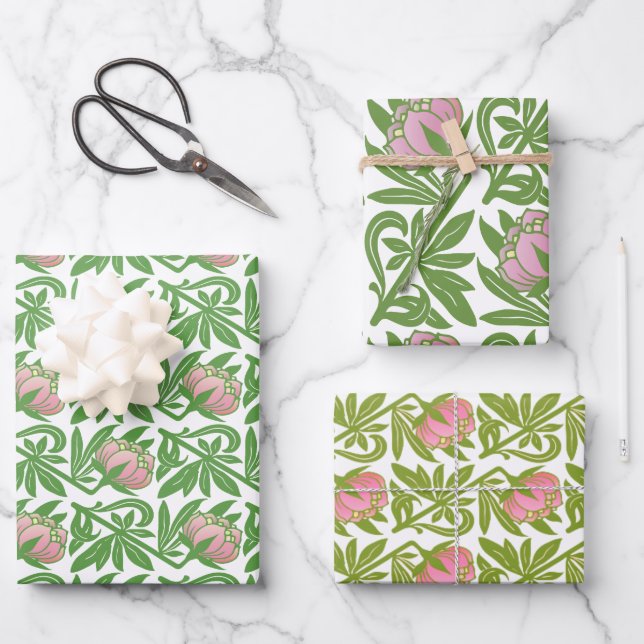 Art Nouveau pink water lilies wallpaper Wrapping Paper Sheet (Front)