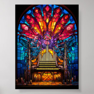 Art Nouveau Pipe Organ Stained Glass Design Poster