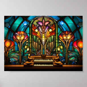Art Nouveau Pipe Organ Stained Glass Design Poster