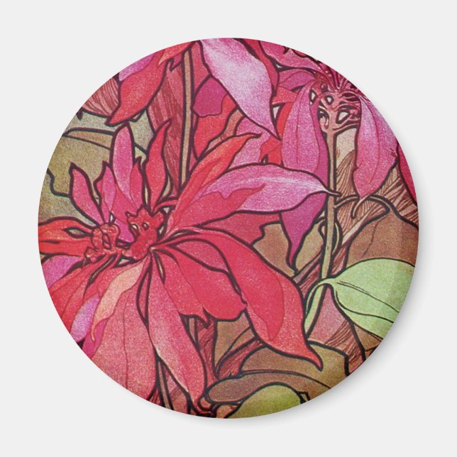Art Nouveau Poinsettia Christmas Fridge Magnet (Front)