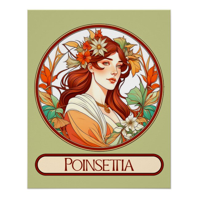 Art Nouveau Poinsettia Woman Poster (Front)