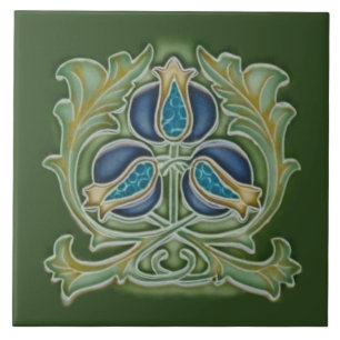 Art Nouveau Pomegranate Repro Tile Blues & Greens