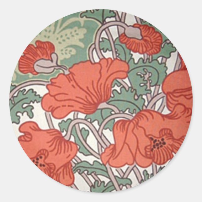 Art Nouveau Poppies Classic Round Sticker (Front)